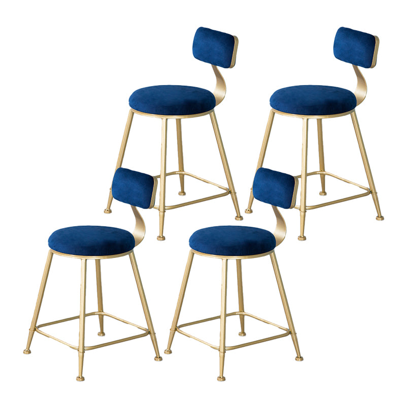 Nordic Backrest Armless Counter Stool Iron Kitchen Bar Stool with Velvet Cushion and Pedal