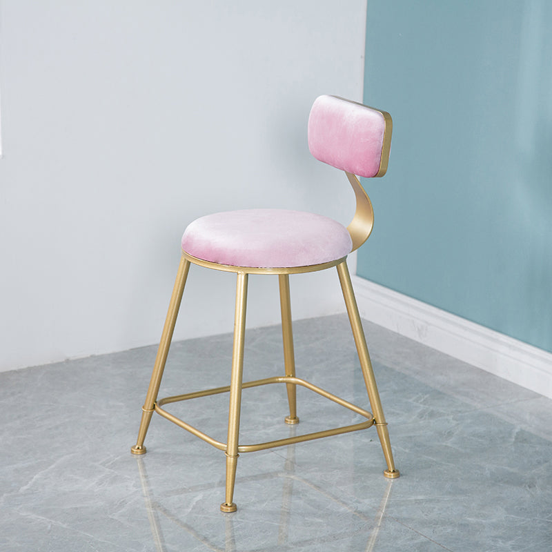 Nordic Backrest Armless Counter Stool Iron Kitchen Bar Stool with Velvet Cushion and Pedal