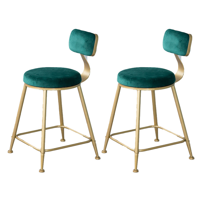 Nordic Backrest Armless Counter Stool Iron Kitchen Bar Stool with Velvet Cushion and Pedal