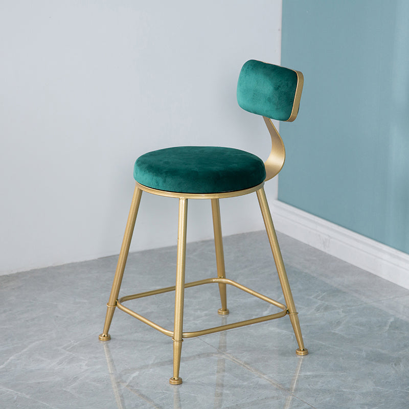 Nordic Backrest Armless Counter Stool Iron Kitchen Bar Stool with Velvet Cushion and Pedal