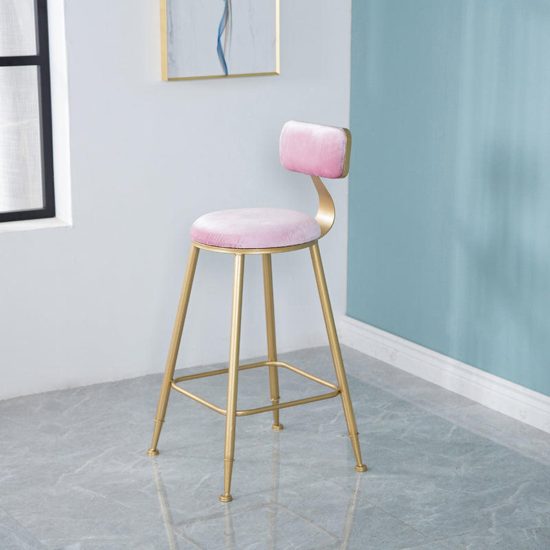 Nordic Backrest Armless Counter Stool Iron Kitchen Bar Stool with Velvet Cushion and Pedal