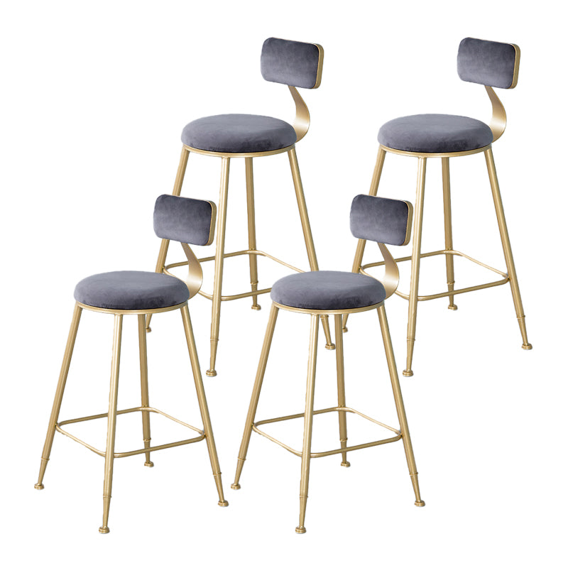 Nordic Backrest Armless Counter Stool Iron Kitchen Bar Stool with Velvet Cushion and Pedal