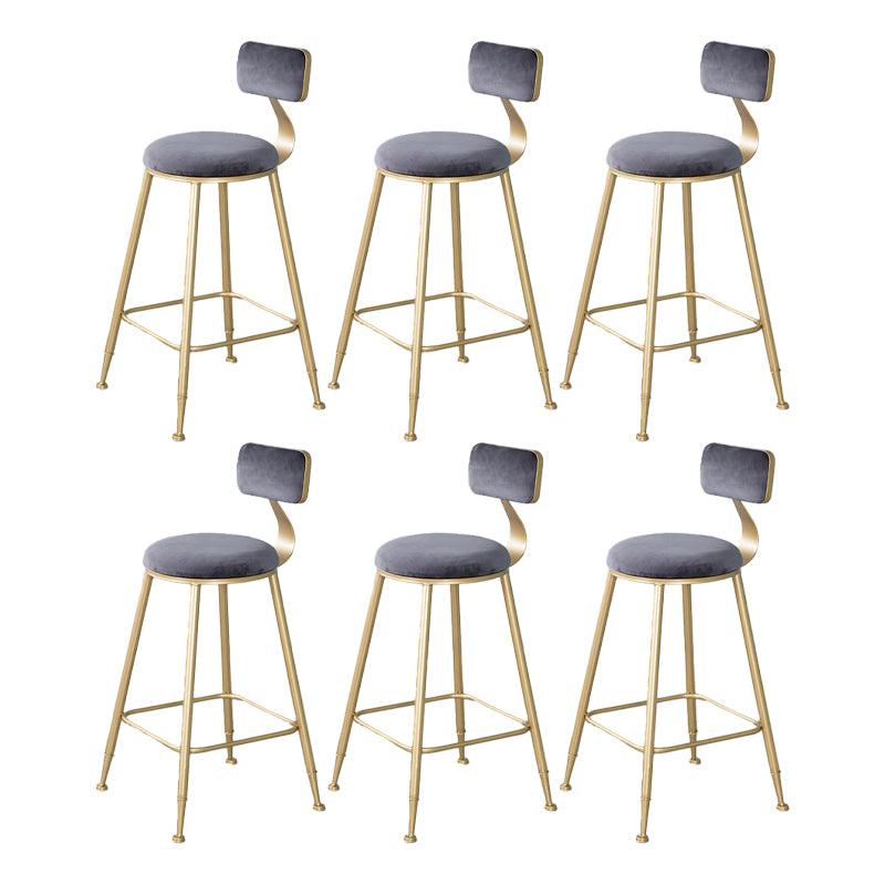 Nordic Backrest Armless Counter Stool Iron Kitchen Bar Stool with Velvet Cushion and Pedal
