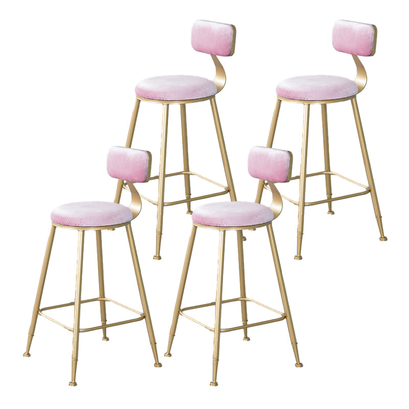 Nordic Backrest Armless Counter Stool Iron Kitchen Bar Stool with Velvet Cushion and Pedal