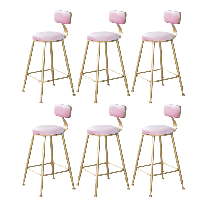 Nordic Backrest Armless Counter Stool Iron Kitchen Bar Stool with Velvet Cushion and Pedal