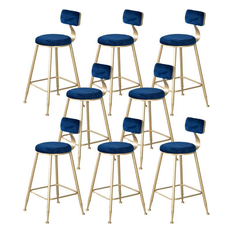 Nordic Backrest Armless Counter Stool Iron Kitchen Bar Stool with Velvet Cushion and Pedal