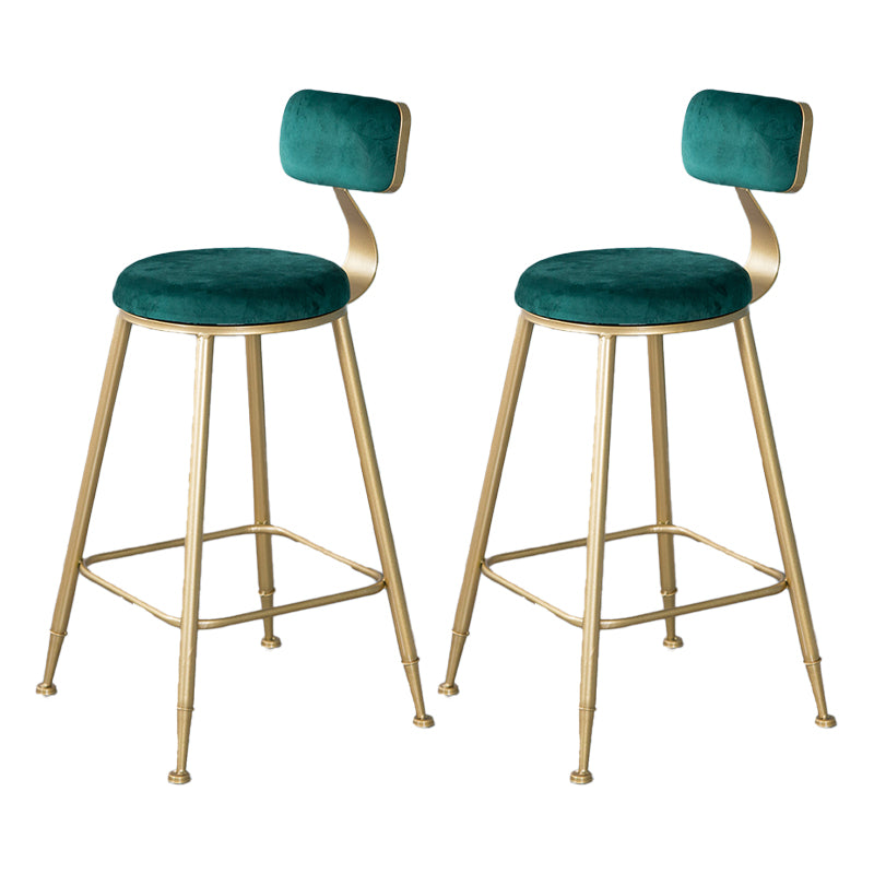 Nordic Backrest Armless Counter Stool Iron Kitchen Bar Stool with Velvet Cushion and Pedal
