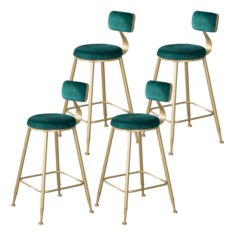 Nordic Backrest Armless Counter Stool Iron Kitchen Bar Stool with Velvet Cushion and Pedal