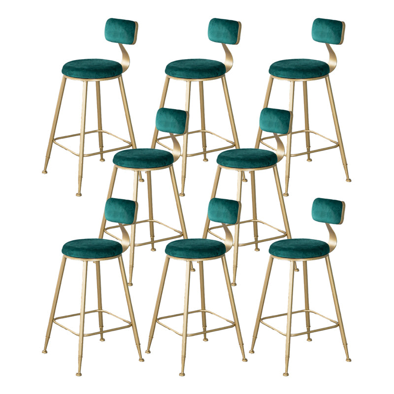 Nordic Backrest Armless Counter Stool Iron Kitchen Bar Stool with Velvet Cushion and Pedal