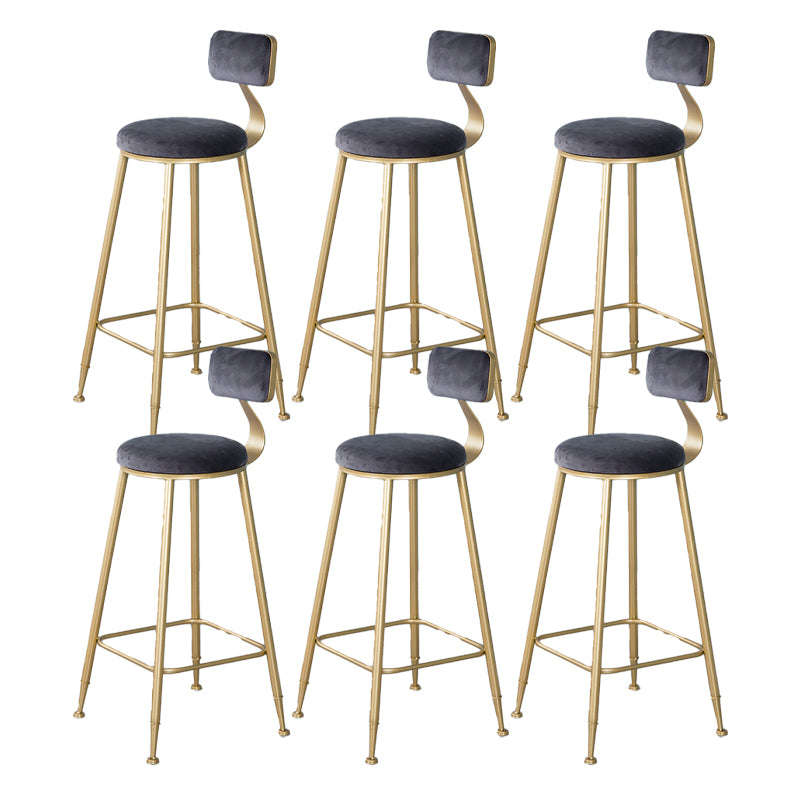 Nordic Backrest Armless Counter Stool Iron Kitchen Bar Stool with Velvet Cushion and Pedal