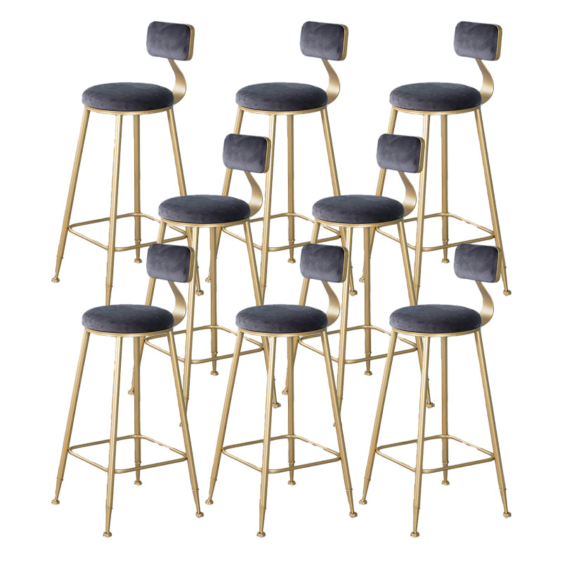 Nordic Backrest Armless Counter Stool Iron Kitchen Bar Stool with Velvet Cushion and Pedal