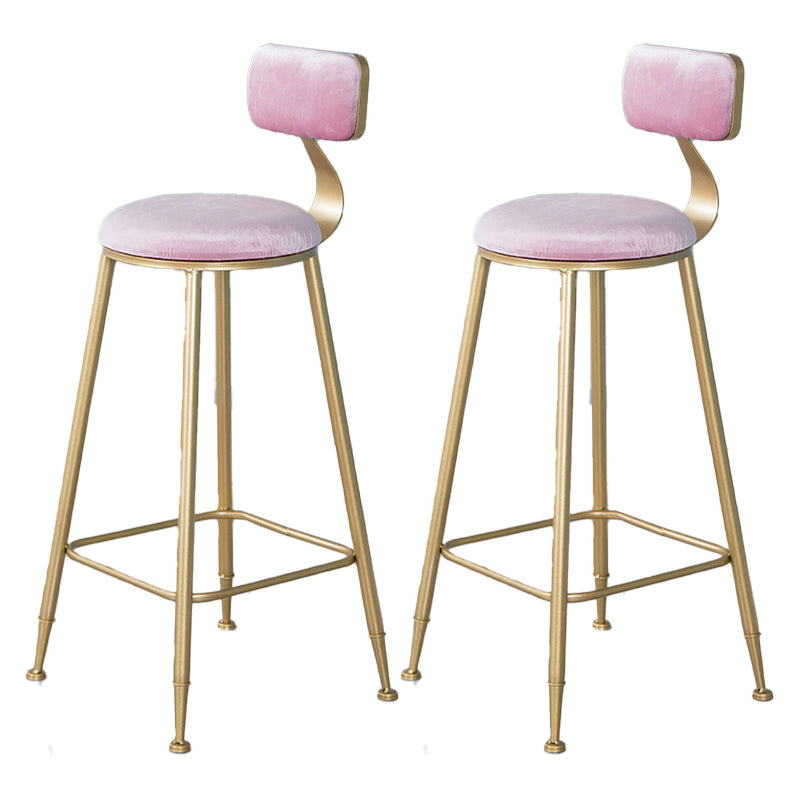 Nordic Backrest Armless Counter Stool Iron Kitchen Bar Stool with Velvet Cushion and Pedal