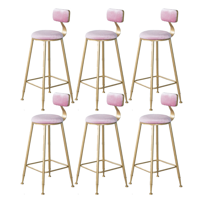 Nordic Backrest Armless Counter Stool Iron Kitchen Bar Stool with Velvet Cushion and Pedal