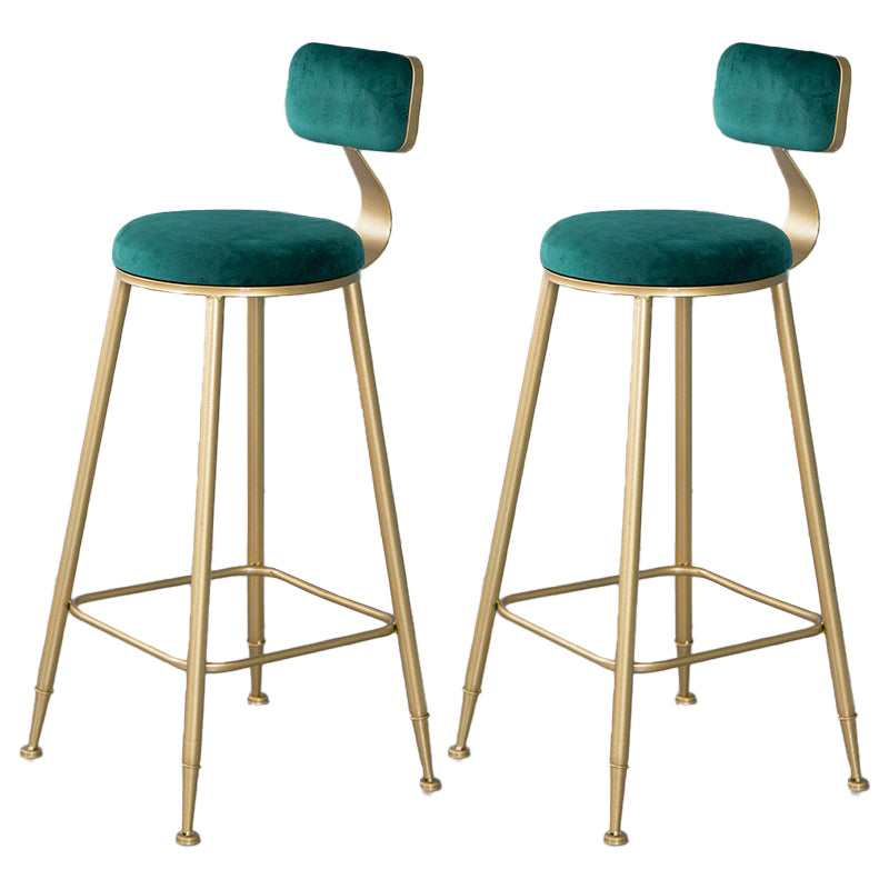 Nordic Backrest Armless Counter Stool Iron Kitchen Bar Stool with Velvet Cushion and Pedal
