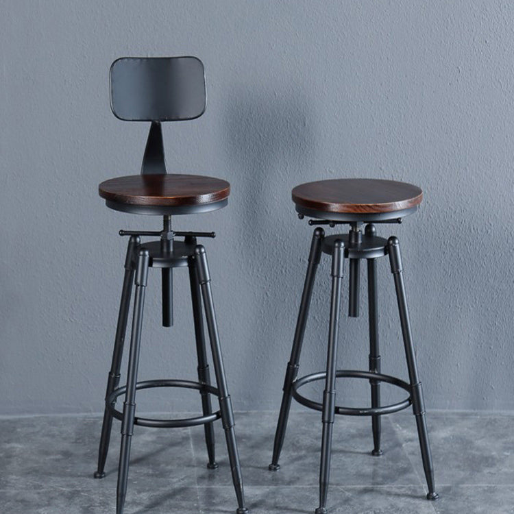 Black Industrial Round Counter Stool Metal Adjustable Height Bar Stool with Swivel