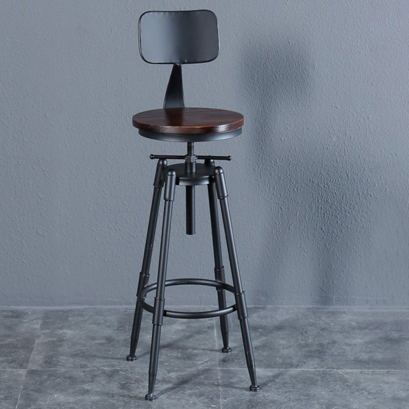Black Industrial Round Counter Stool Metal Adjustable Height Bar Stool with Swivel