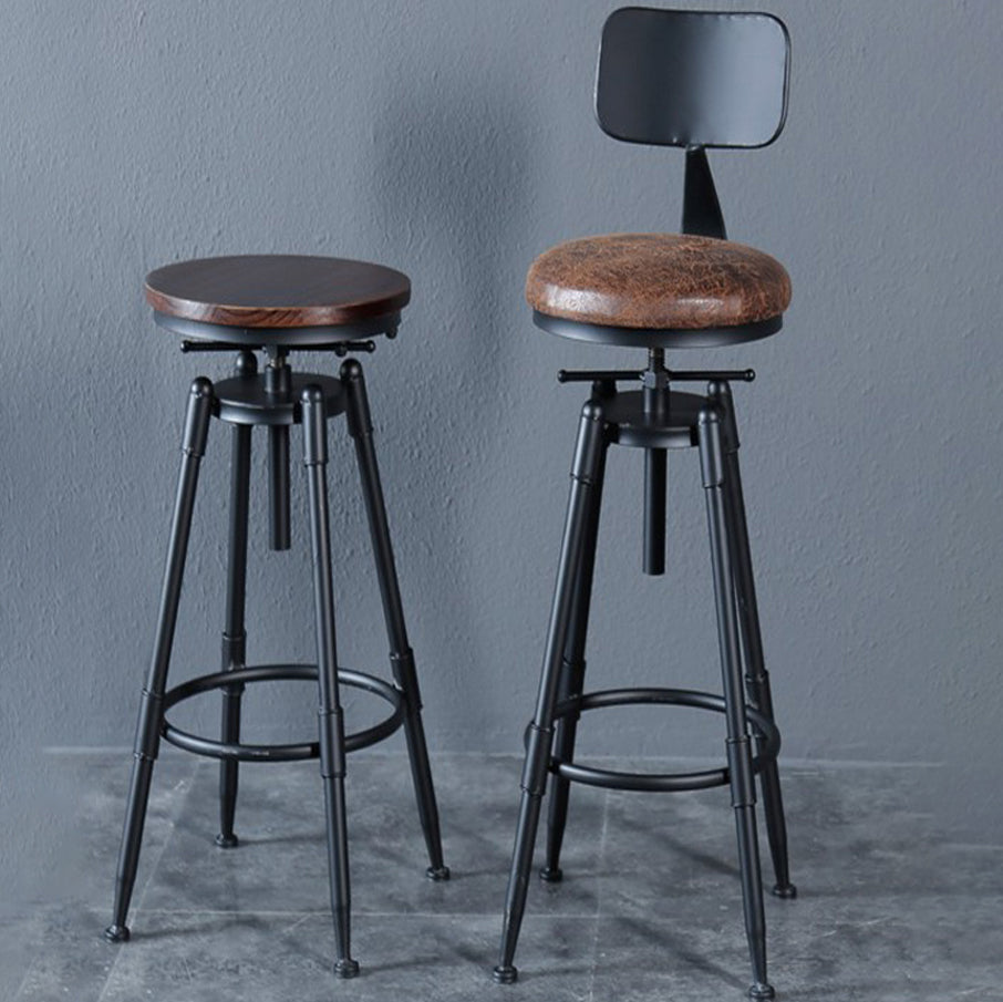 Black Industrial Round Counter Stool Metal Adjustable Height Bar Stool with Swivel