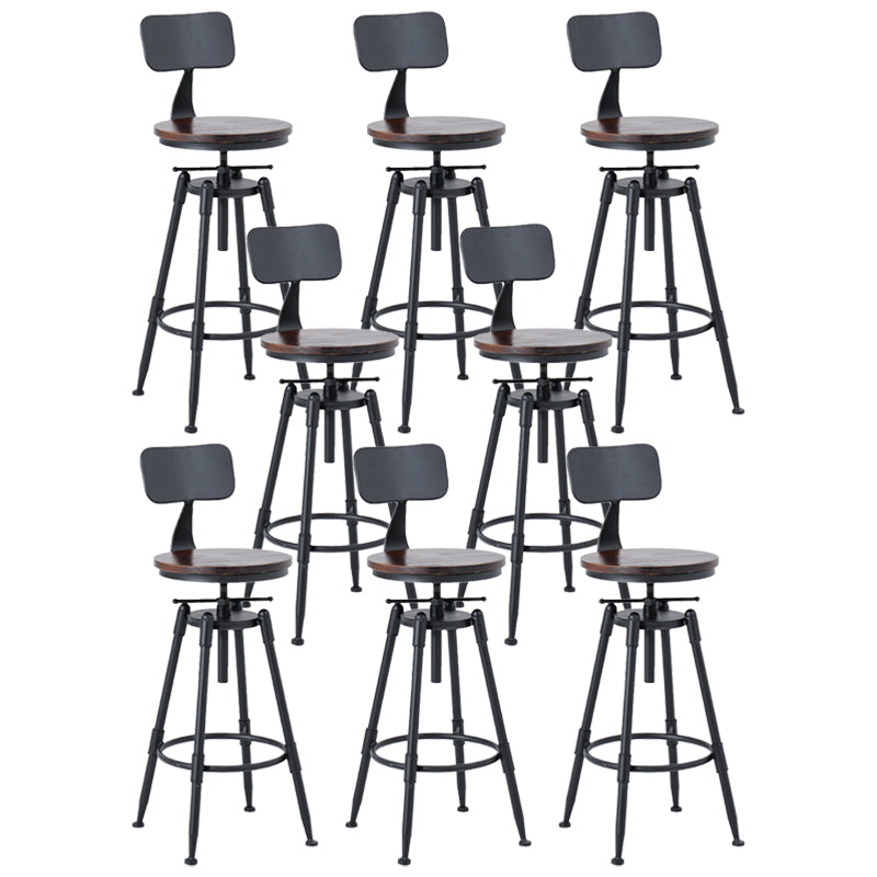 Black Industrial Round Counter Stool Metal Adjustable Height Bar Stool with Swivel