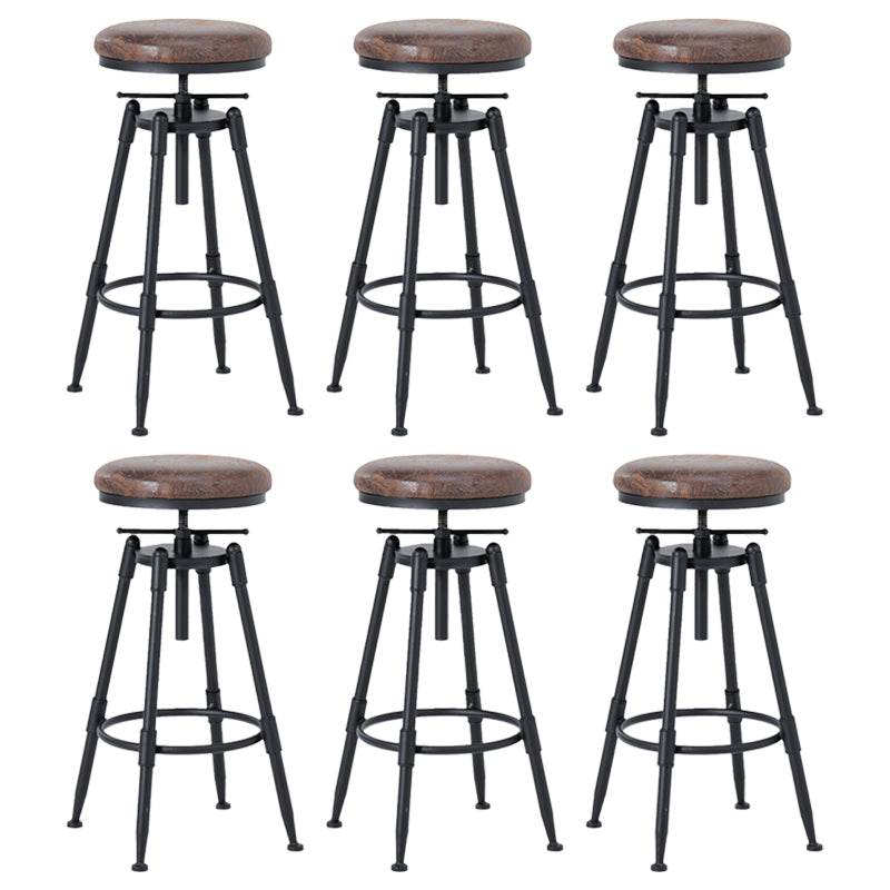 Black Industrial Round Counter Stool Metal Adjustable Height Bar Stool with Swivel