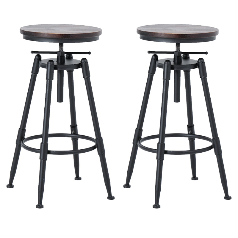 Black Industrial Round Counter Stool Metal Adjustable Height Bar Stool with Swivel