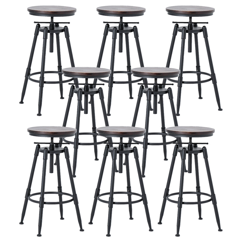 Black Industrial Round Counter Stool Metal Adjustable Height Bar Stool with Swivel
