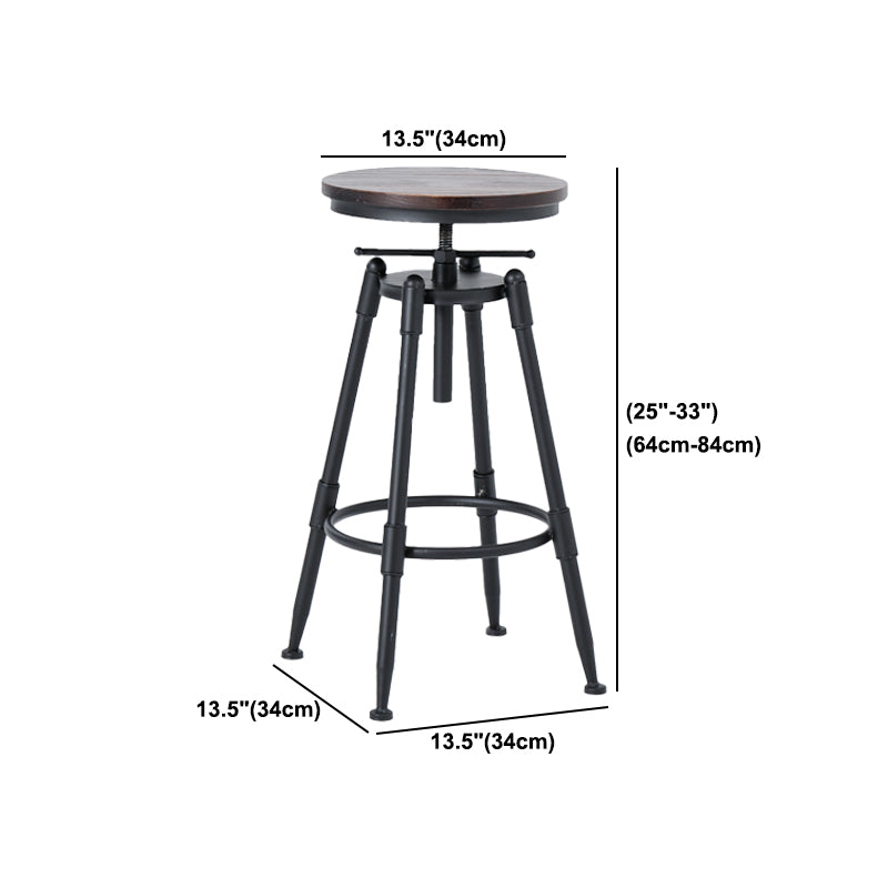 Black Industrial Round Counter Stool Metal Adjustable Height Bar Stool with Swivel