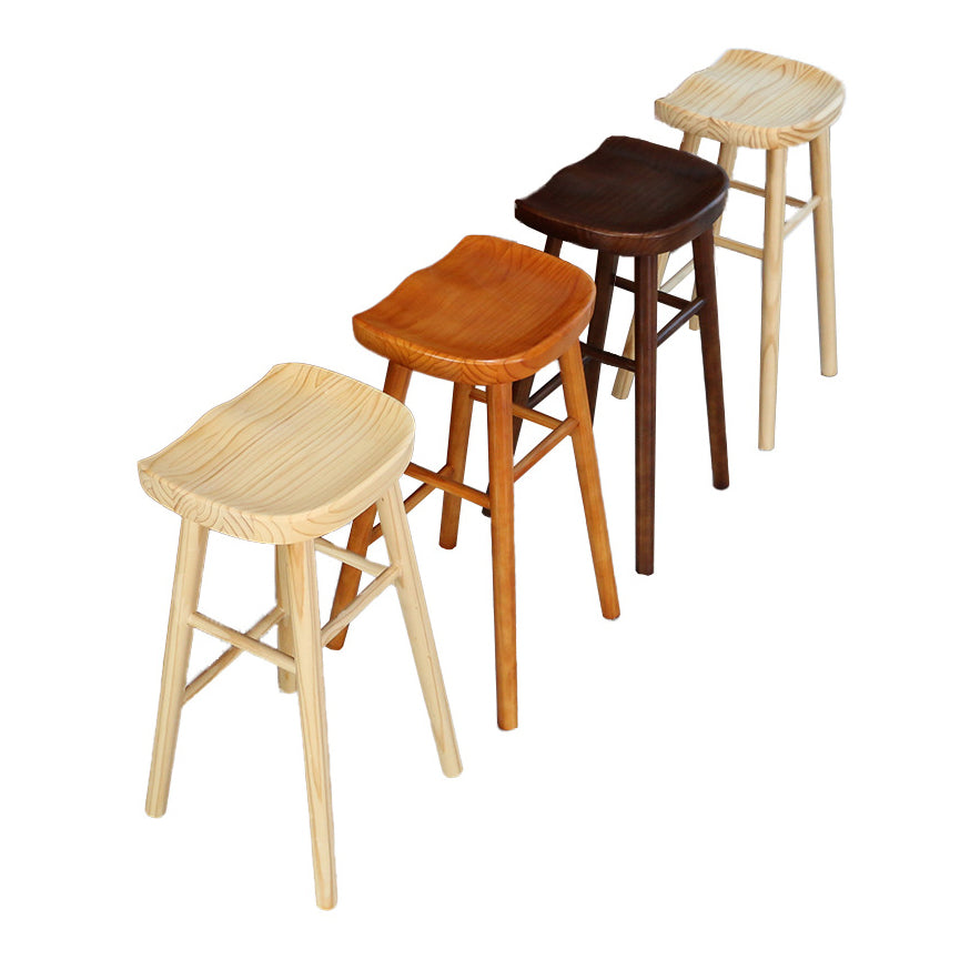 Coffee Shop Simple Wood Barstool Wood 4 Legs Bar Stool with Pedal Base