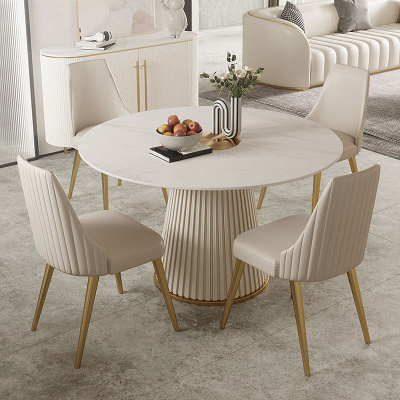 Nordic Glam Style Sintered Stone Dining Round Table Set 1/4/5/7 Pieces Dining Set