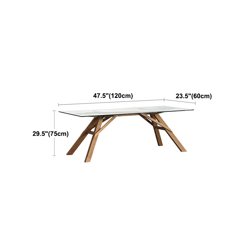 Glass Top Dining Table Modern Dining Table with Solid Wood Base