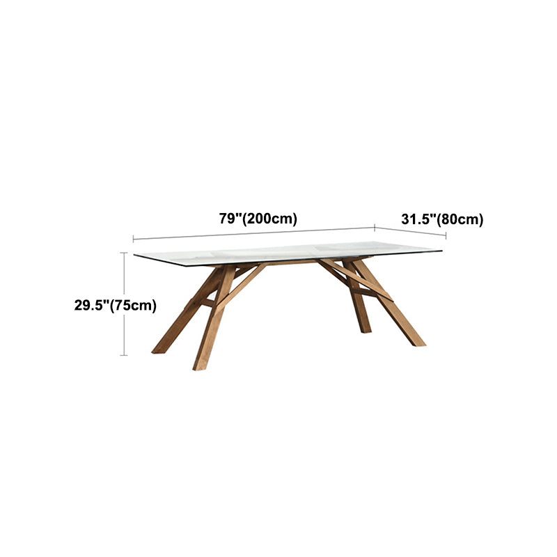 Glass Top Dining Table Modern Dining Table with Solid Wood Base