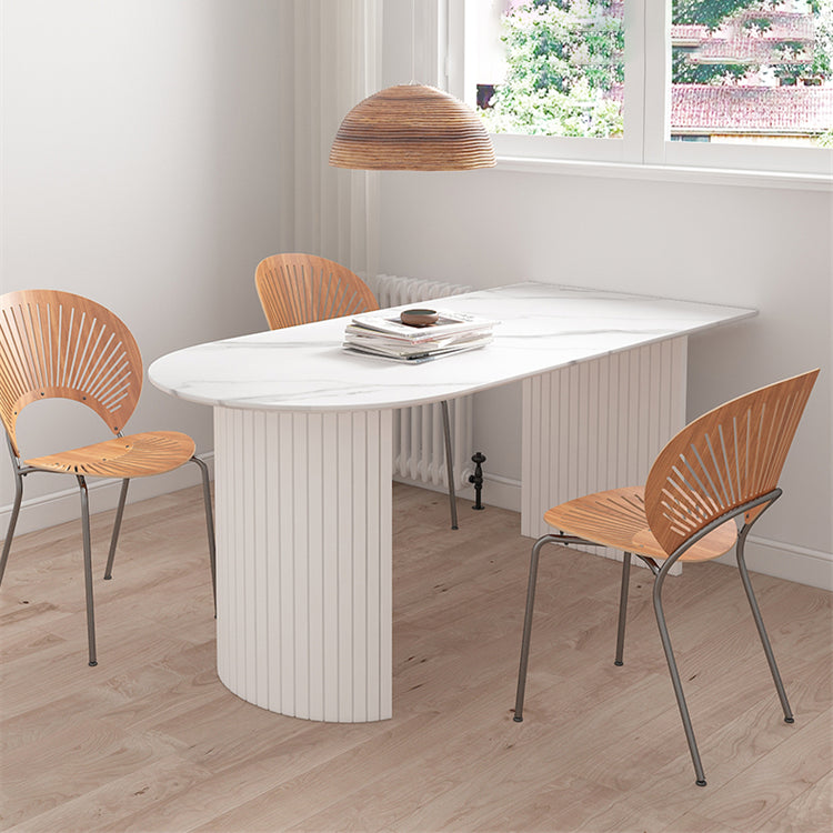 Sintered Stone Dining Table Modern White Dining Table with Wooden Base