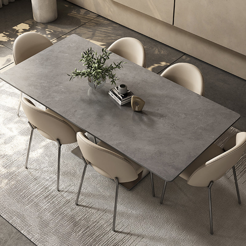 Industrial Sintered Stone Dining Table in Grey Rectangle Dining Table with Pedestal Base
