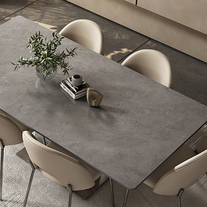 Industrial Sintered Stone Dining Table in Grey Rectangle Dining Table with Pedestal Base