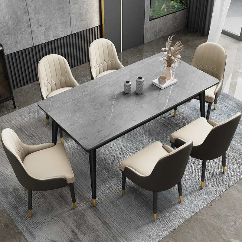 Glam Style Stone Top Dining Table 4 Metal Legs Table Home Rectangle Dining Table