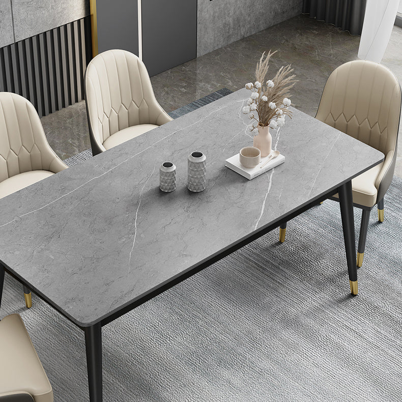 Glam Style Stone Top Dining Table 4 Metal Legs Table Home Rectangle Dining Table