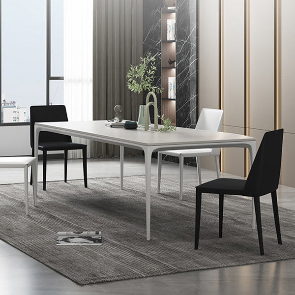 Modern Rectangle Dining Table Sintered Stone Top 4 Metal Legs Dining Room Table