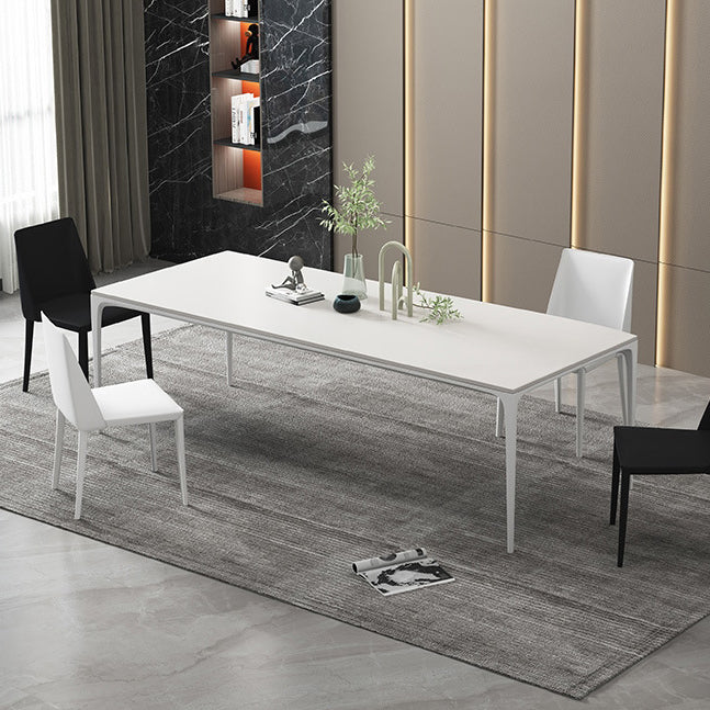 Modern Rectangle Dining Table Sintered Stone Top 4 Metal Legs Dining Room Table