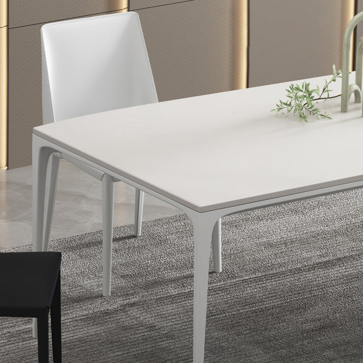 Modern Rectangle Dining Table Sintered Stone Top 4 Metal Legs Dining Room Table