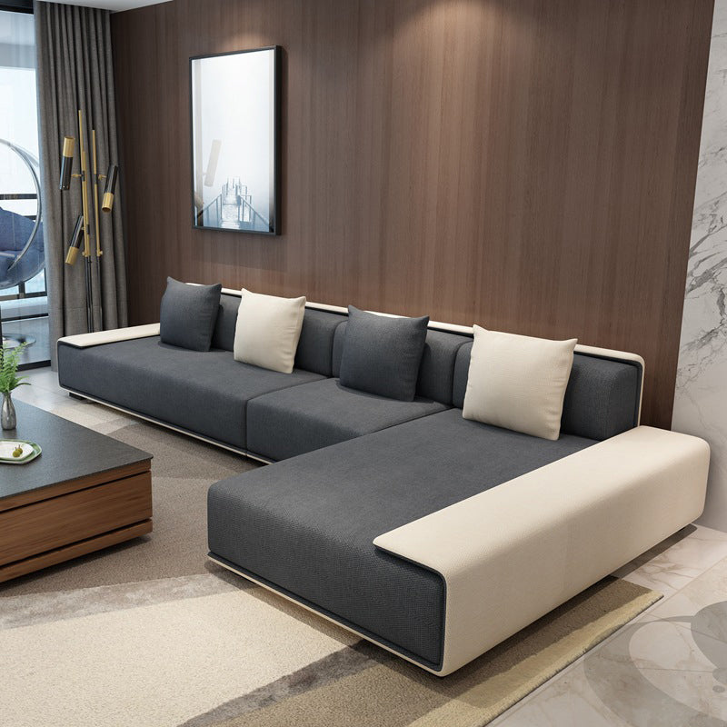 Contemporary L-Shape Sofa & Chaise with Bolster Pillows for Living Room