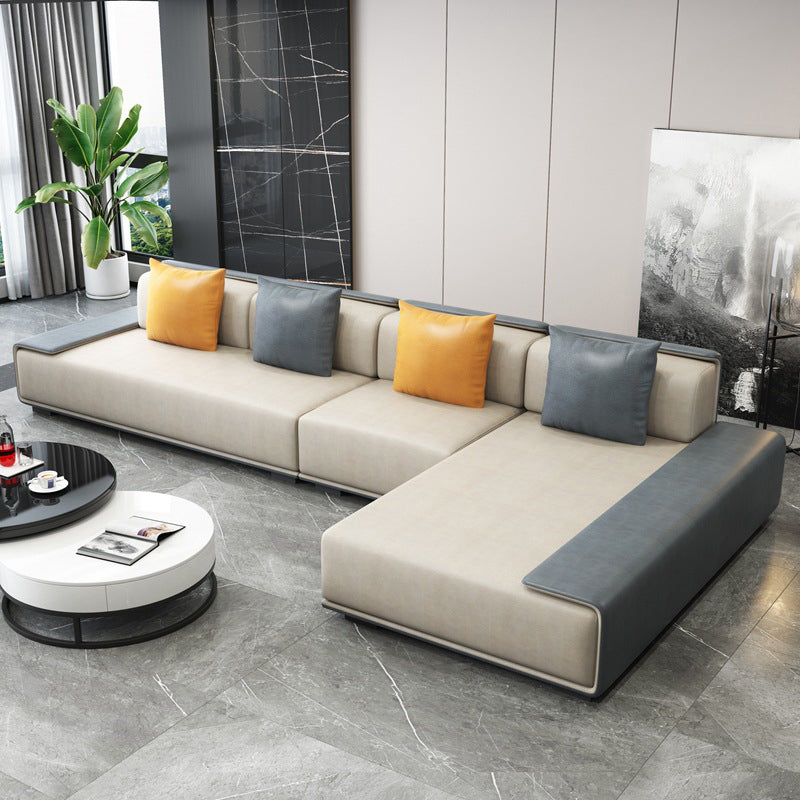 Contemporary L-Shape Sofa & Chaise with Bolster Pillows for Living Room