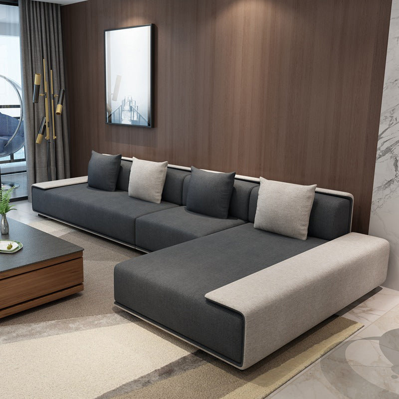 Contemporary L-Shape Sofa & Chaise with Bolster Pillows for Living Room