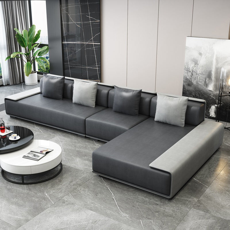 Contemporary L-Shape Sofa & Chaise with Bolster Pillows for Living Room