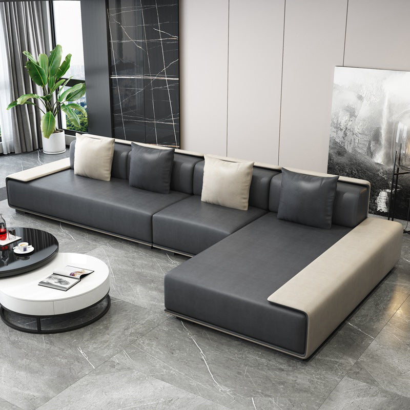 Contemporary L-Shape Sofa & Chaise with Bolster Pillows for Living Room