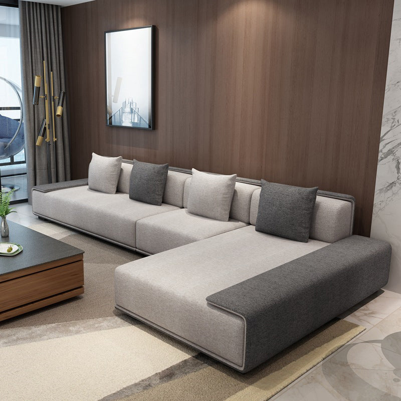 Contemporary L-Shape Sofa & Chaise with Bolster Pillows for Living Room