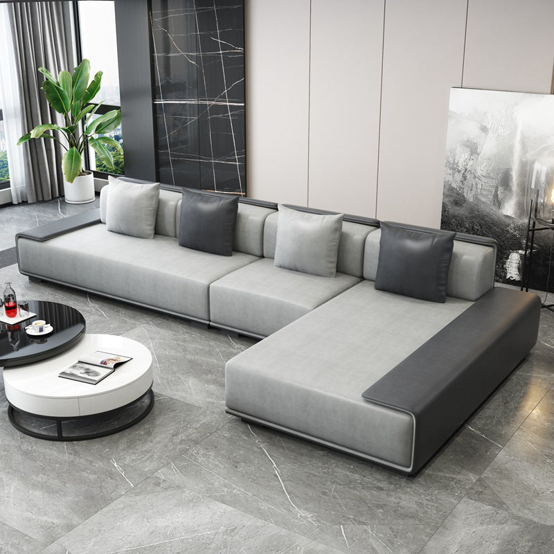 Contemporary L-Shape Sofa & Chaise with Bolster Pillows for Living Room