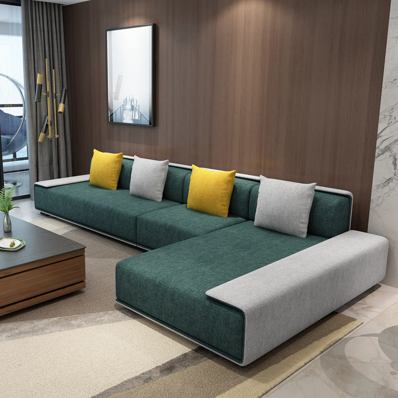 Contemporary L-Shape Sofa & Chaise with Bolster Pillows for Living Room
