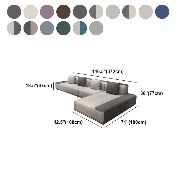 Contemporary L-Shape Sofa & Chaise with Bolster Pillows for Living Room