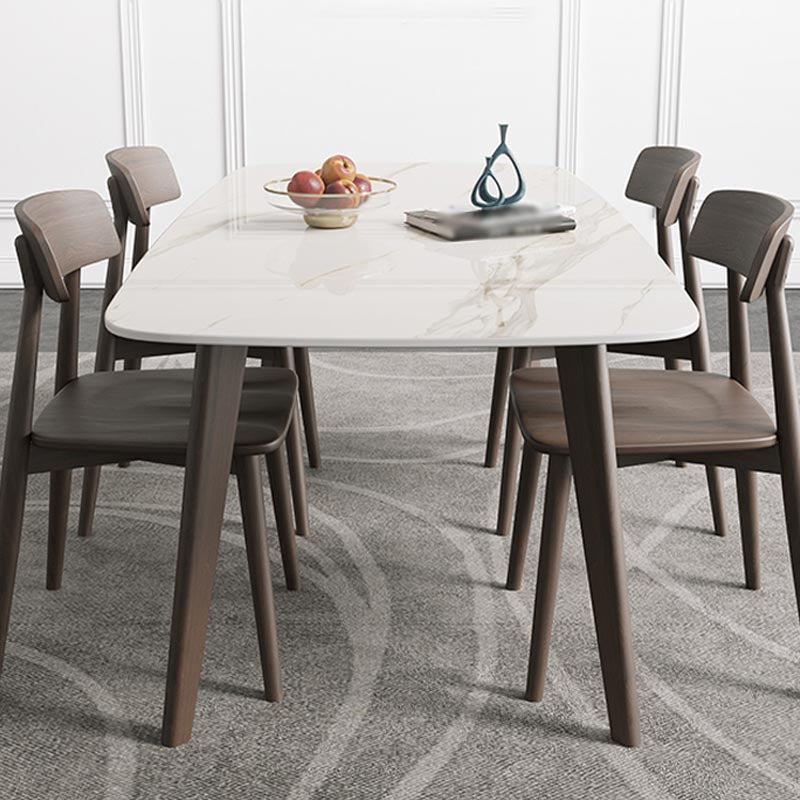 Modern Style Dining Table Sintered Stone Table with Wooden Base