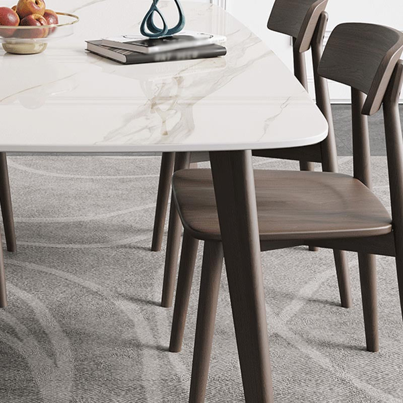 Modern Style Dining Table Sintered Stone Table with Wooden Base