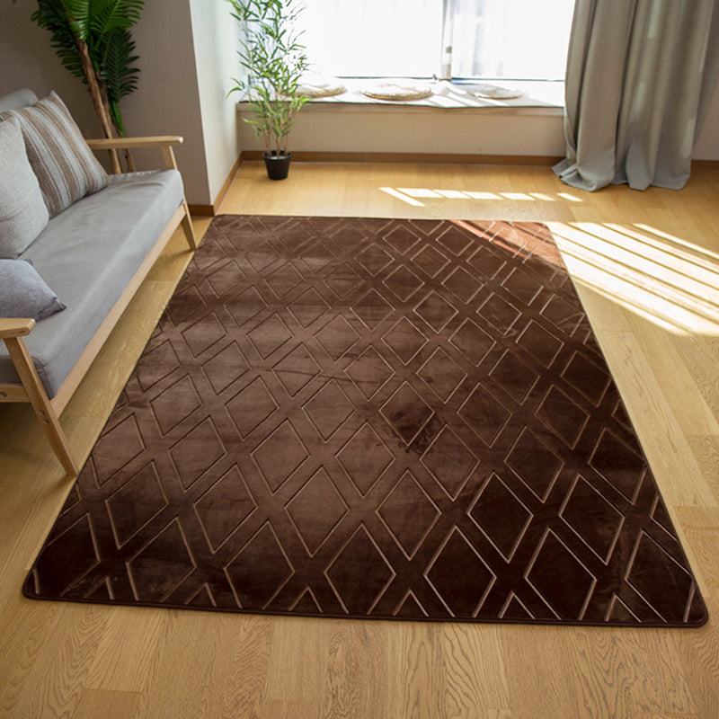 Dark Brown Diamond Rug Polyester Modern Rug Washable Rug for Drawing Room